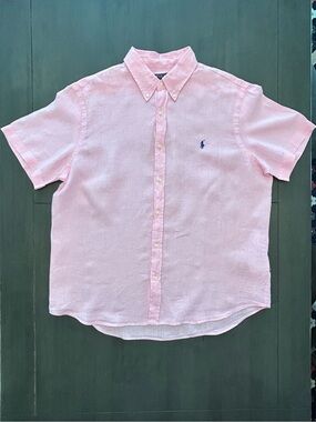 Polo Ralph Lauren men’s classic fit pink short sleeve 100% linen shirt size XL